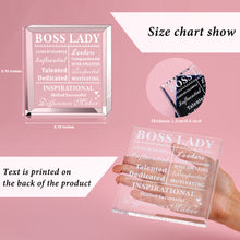 Load image into Gallery viewer, Boss Lady Gifts for Women Acrylic Boss Lady Stocking Stuffers Desk Boss Lady Office Decor Inspirational Quotes Boss Gifts Boss Appreciation Keepsake and Paperweight for Birthday (White, Classic Style)