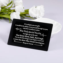 Load image into Gallery viewer, Engraved Wallet Insert Card for Him, Anniversary Valentine’s Day Gifts for Husband Boyfriend, Engagement Birthday Mini Love Card for Fiance Fiancee Groom Bride, New Year Stocking Stuffer Present Card
