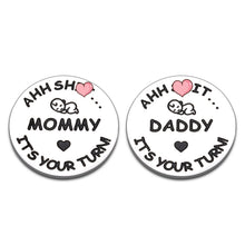 Load image into Gallery viewer, New Baby Gift for Dad Mom Decision Coins Funny New Parents Pregnancy Gift for First Time Daddy Mummy to be Christmas Birthday Baby Shower Father's Mother's Day Coin for Husband Wife Double-Sided