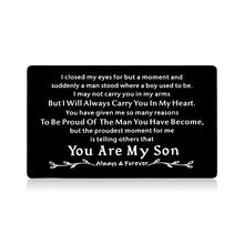Load image into Gallery viewer, Inspirational to My Son Gifts Wallet Card for Boys Teens from Mom Mother Christmas Stocking Stuffers for Birthday Graduation Valentine Gifts for Men Kids Step-Son in Law First Time Fathers Day Gifts