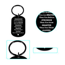 Load image into Gallery viewer, Inspirational To My Grandson Keychain Gift for Teen Boys Men Stocking Stuffers Gifts for Christmas Birthday Kids Valentines Graduation Gift for Men Boy from Grandma Grandpa First Time Fathers Day Gift