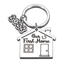 Load image into Gallery viewer, 2022 First Home Keychain Housewarming Gift for Women Men New Homeowner First Home Keyring for Couple Friend Daughter Son New House Key Chain for Family BFF Coworker Real Estate Moving in Gift 2PCS