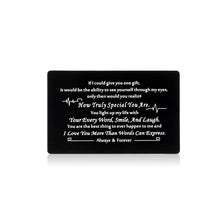 Load image into Gallery viewer, Engraved Wallet Insert Card for Him, Anniversary Valentine’s Day Gifts for Husband Boyfriend, Engagement Birthday Mini Love Card for Fiance Fiancee Groom Bride, New Year Stocking Stuffer Present Card