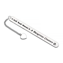 Load image into Gallery viewer, Bookmark for Women Book Lovers, Engraved Bookmark with Chain for Her Lady Best Friend, Birthday Christmas Gifts for Mom Sister Teacher, Book Club Gifts for Readers, A Well Read Woman Stocking Stuffers