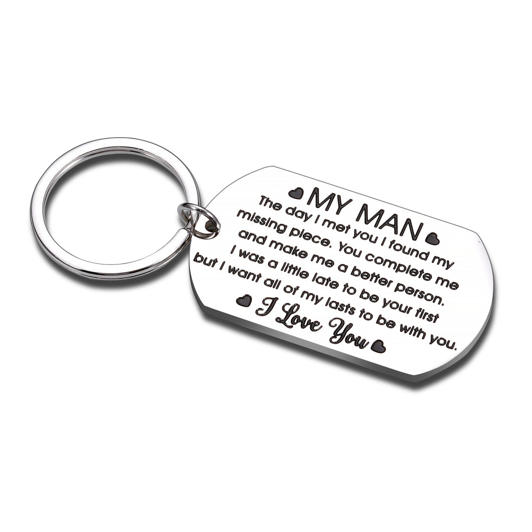 Boyfriend Gifts keychain for Him from Girlfriend, To My Man Gift Key Chain for Husband from Wife, Valentine’s Day Birthday Gifts for Fiance Hubby, Wedding Father’s Day Christmas Keepsake
